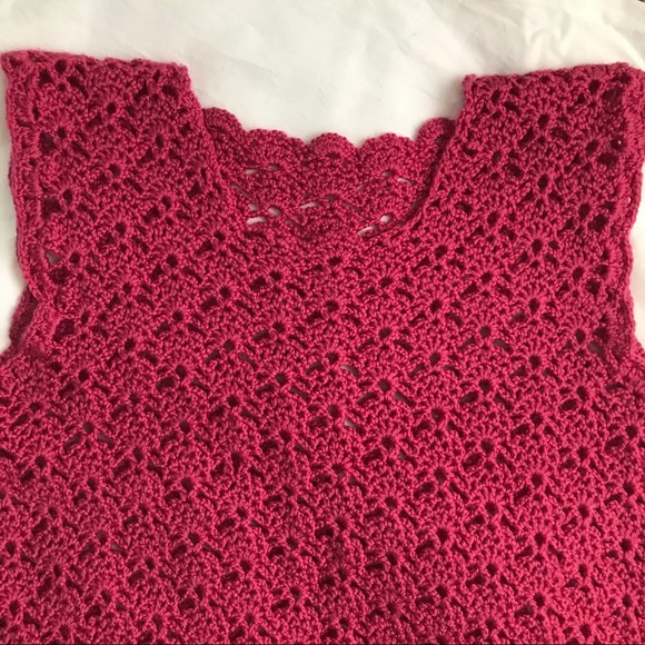 Handmade Raspberry Crocheted Sleeveless Dress - Picture 2 of 5